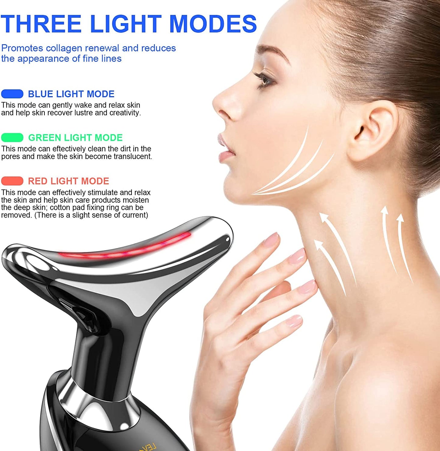COOLBABY MLTI-MSGR Facial Neck Lifting Machine Sonic Face Massager Beauty Device Wrinkles Remover Skin Rejuvenation Anti-aging Rechargeable 3 Modes Black - COOLBABY