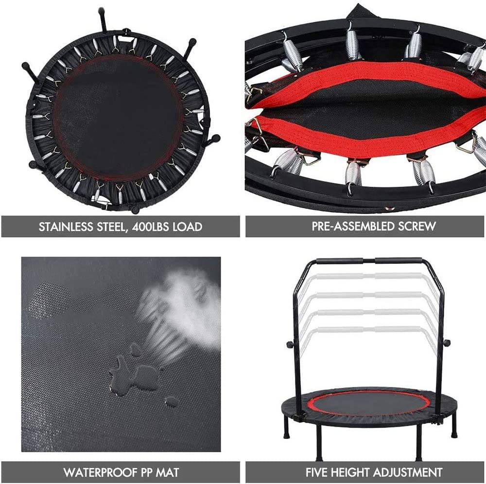 COOLBABY 40BC-FS Adult Trampoline Mini Fitness Home Exercise Indoor Gym Motion Foldable To Lose Weight Jump Bed (40'InclUDe Handle) - COOL BABY