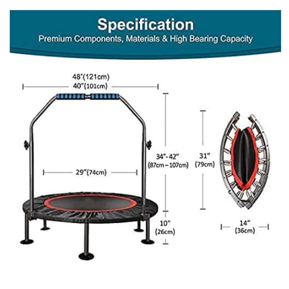 COOLBABY 40BC-FS Adult Trampoline Mini Fitness Home Exercise Indoor Gym Motion Foldable To Lose Weight Jump Bed (40'InclUDe Handle) - COOL BABY