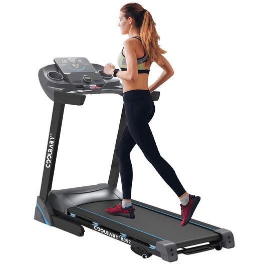 COOLBABY Folding Treadmill, Manual Incline Running Machine with 12 Preset Program, LCD Monitor & Heart Rate Sensor Exercise Equipment - COOLBABY