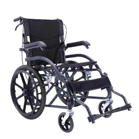 COOLBABY SSZ-LY02 Thick Steel Steel Elderly Wheelchair Foldable Lightweight Elderly Wheelchair Adjustable Legs with Handbrake 24 Inch Solid Wheel - coolbabymalls