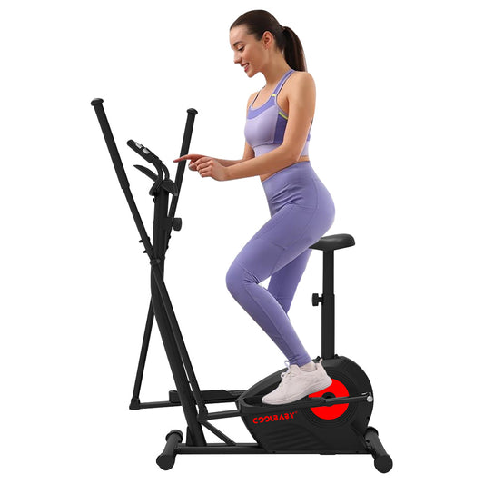 COOLBABY Elliptical Machine,Elliptical Exercise Machine for home with Seat,8 Resistance Levels,Pulse Rate Grips and LCD Monitor,WQSJ-JSC02 - COOLBABY