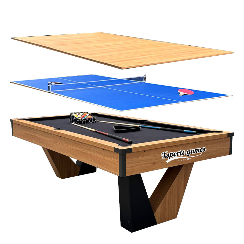 7 FT Pool Table, Billiard/Table Tennis/Dining Table with 2 Cue Sticks, Billiard Balls, Cues, Black Cloth, 84" L x 48" W x 32" H