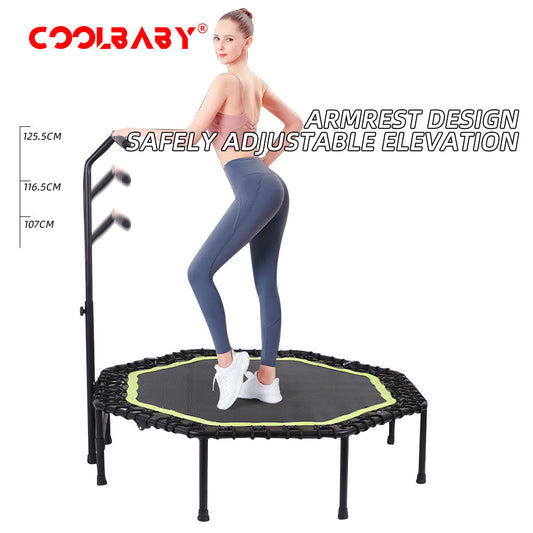 COOLBABY 51 Inch Quiet Mini Trampoline with Adjustable Handles, Fitness Trampoline, Bungee Jumping, Cardio Trainer for Adults Workout