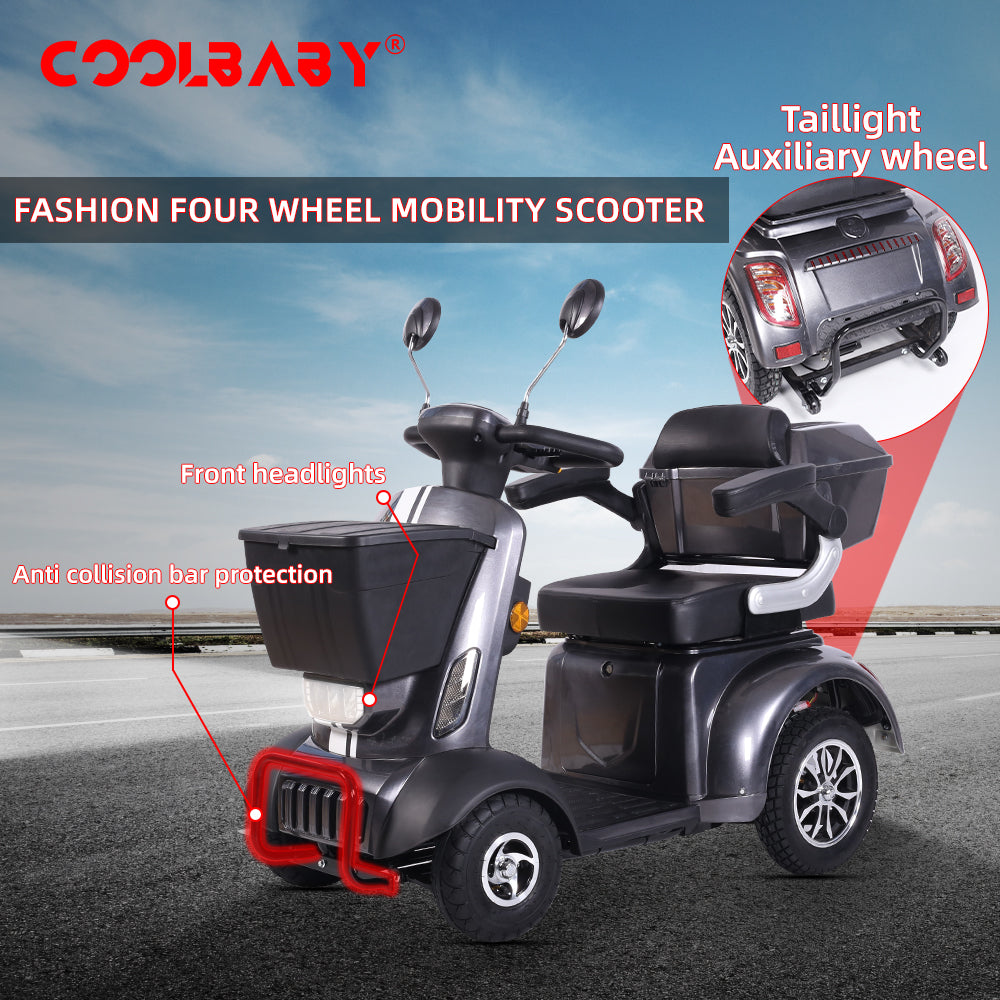 4-Wheel Electric Powered Mobility Scooter Wheelchair for Adults & Seniors - Pre-Assembled, 418lbs Capacity, 34~37 Miles Range, Up to 10.56~15.53MPH