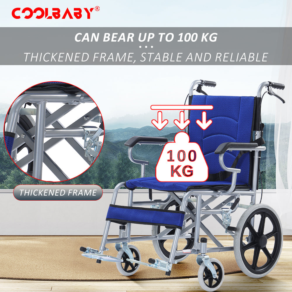 COOLBABY QBLY02: Foldable Lightweight Wheelchair for Elderly and Disabled with Handbrakes - Enhanced Mobility! - coolbabymalls