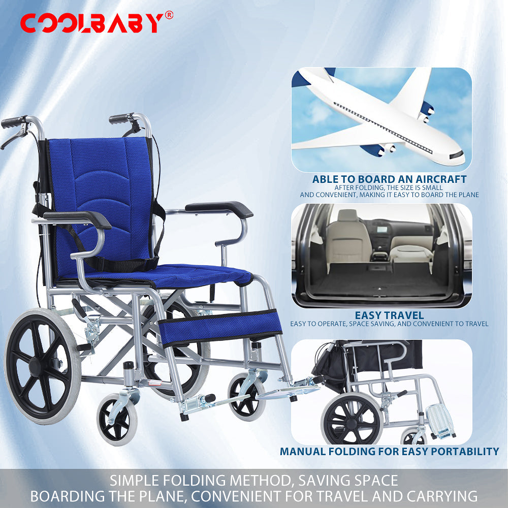 COOLBABY QBLY02: Foldable Lightweight Wheelchair for Elderly and Disabled with Handbrakes - Enhanced Mobility! - coolbabymalls