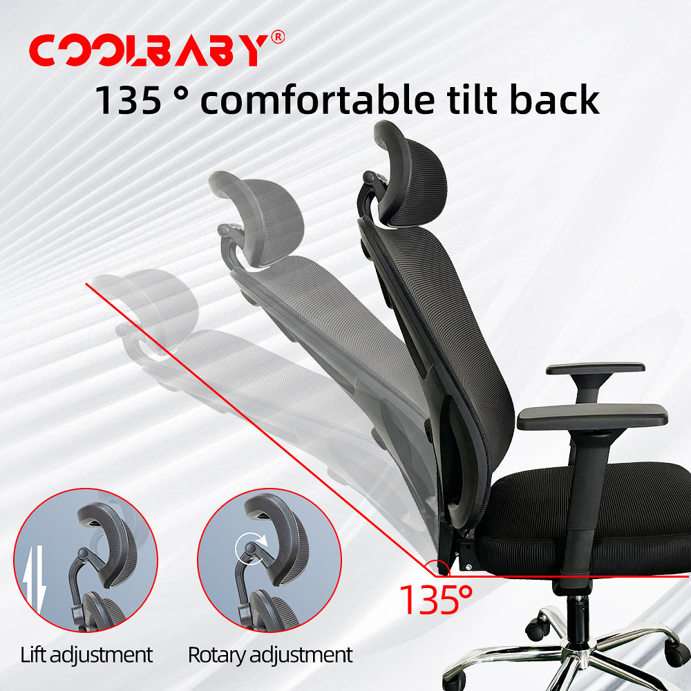 Ergonomic Office Chair – High Back Desk Chair with Adjustable Lumbar Support, 3D Metal Headrest and Armrests – 130° Computer Chair