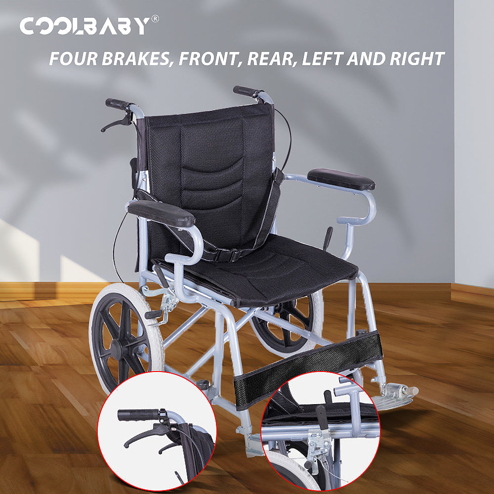 COOLBABY QBLY02: Foldable Lightweight Wheelchair for Elderly and Disabled with Handbrakes - Enhanced Mobility! - coolbabymalls