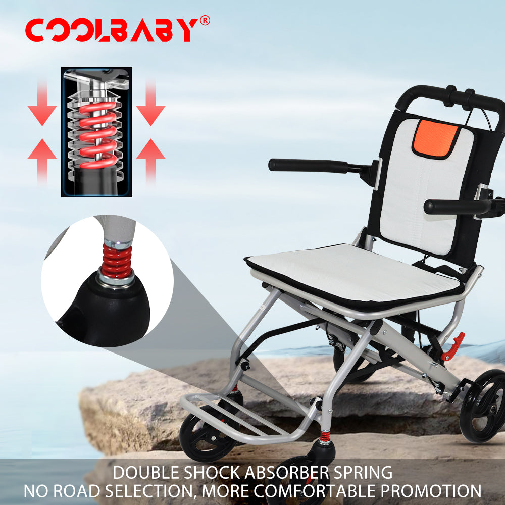 Super Lightweight (Only 19lbs）aluminum wheelchairs for the elderly wheelchairs disabled portable foldable double support frame small hand push scooter