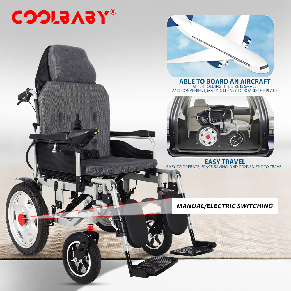 300lbs Electric Wheelchair for Adults, Motorized Full-lying Wheelchair with 20.47" Wide Cushion, 15 Miles Long Travel Range