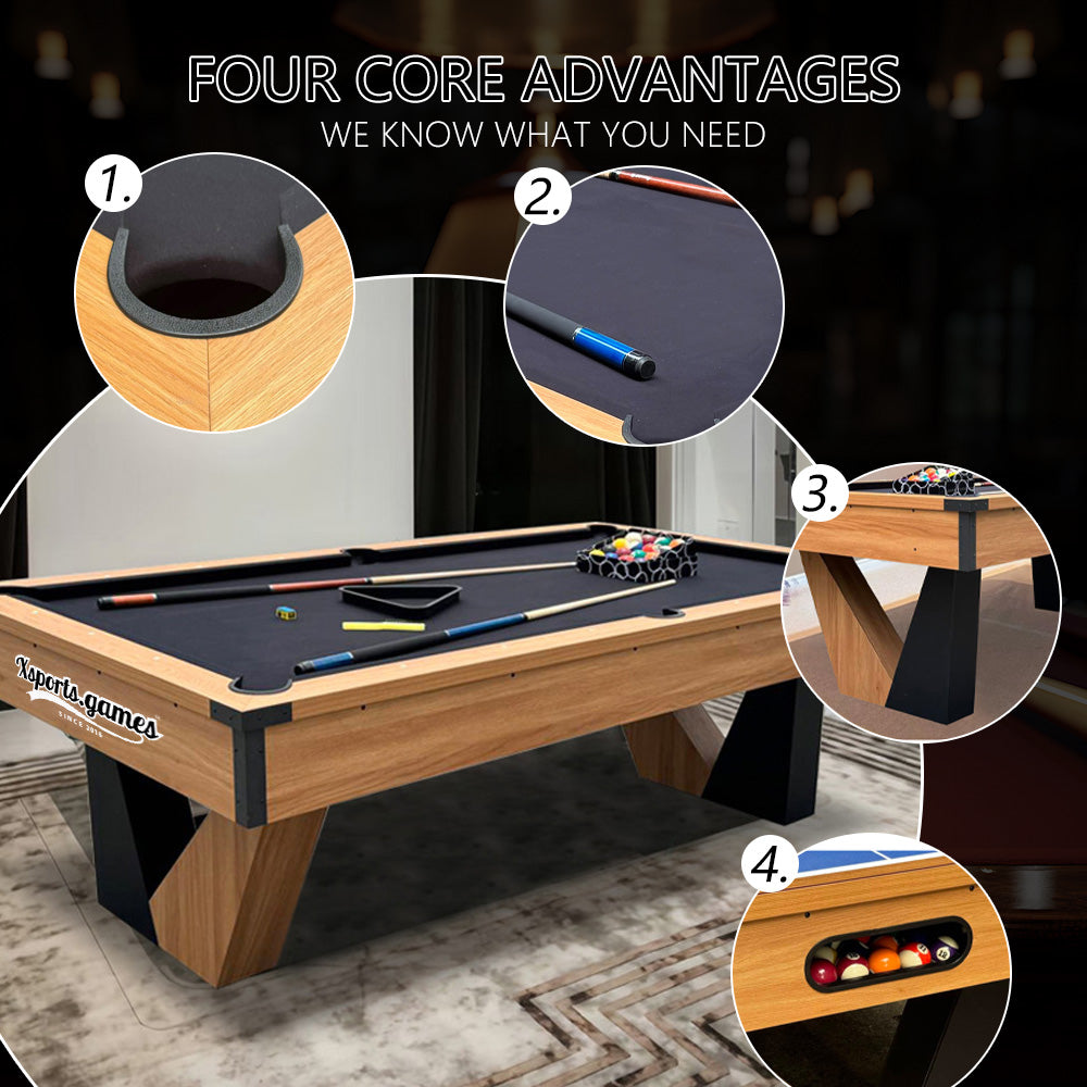 7 FT Pool Table, Billiard/Table Tennis/Dining Table with 2 Cue Sticks, Billiard Balls, Cues, Black Cloth, 84" L x 48" W x 32" H