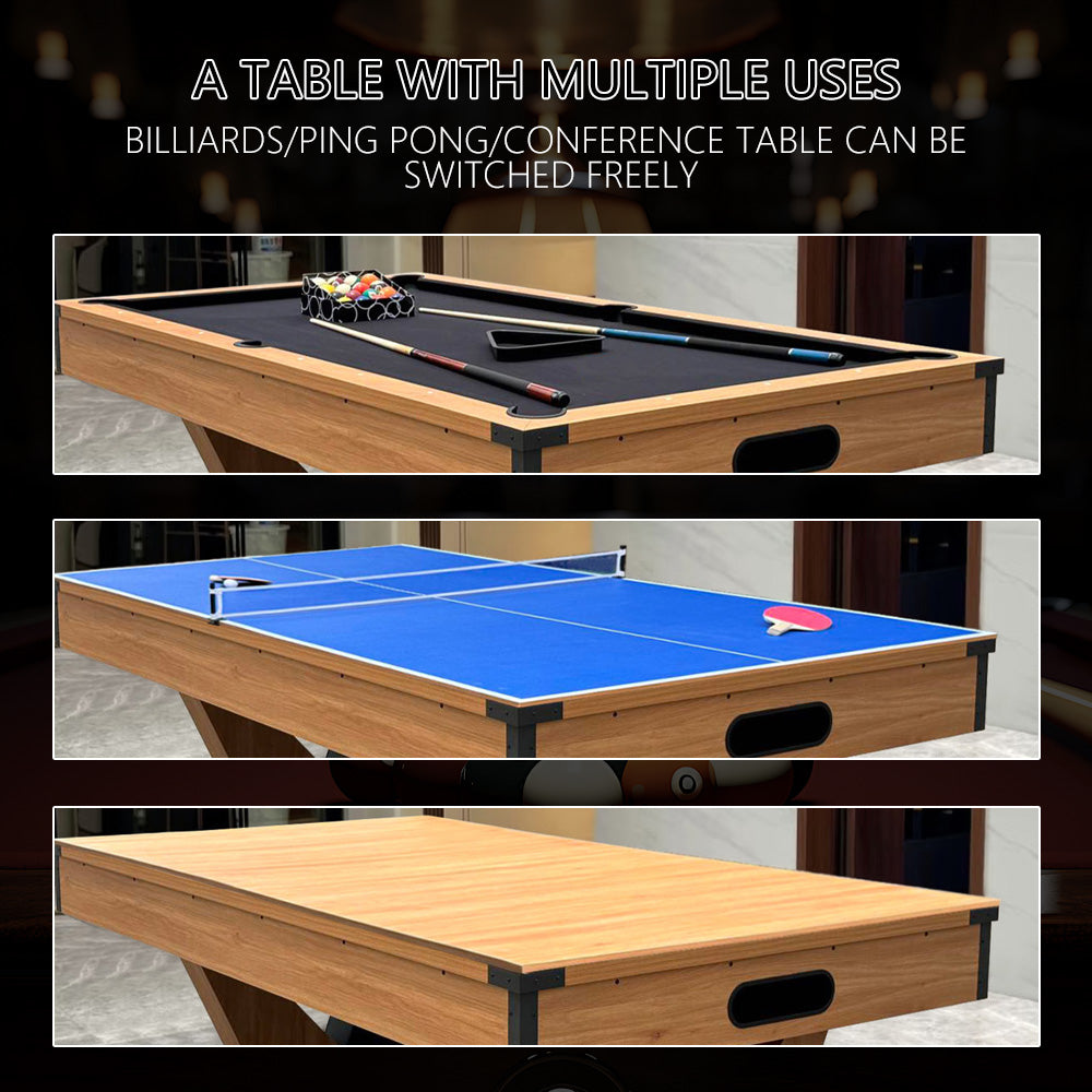 7 FT Pool Table, Billiard/Table Tennis/Dining Table with 2 Cue Sticks, Billiard Balls, Cues, Black Cloth, 84" L x 48" W x 32" H
