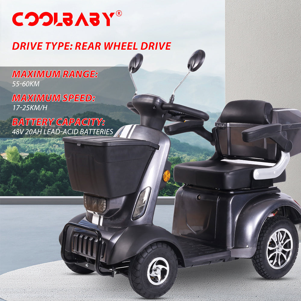 4-Wheel Electric Powered Mobility Scooter Wheelchair for Adults & Seniors - Pre-Assembled, 418lbs Capacity, 34~37 Miles Range, Up to 10.56~15.53MPH