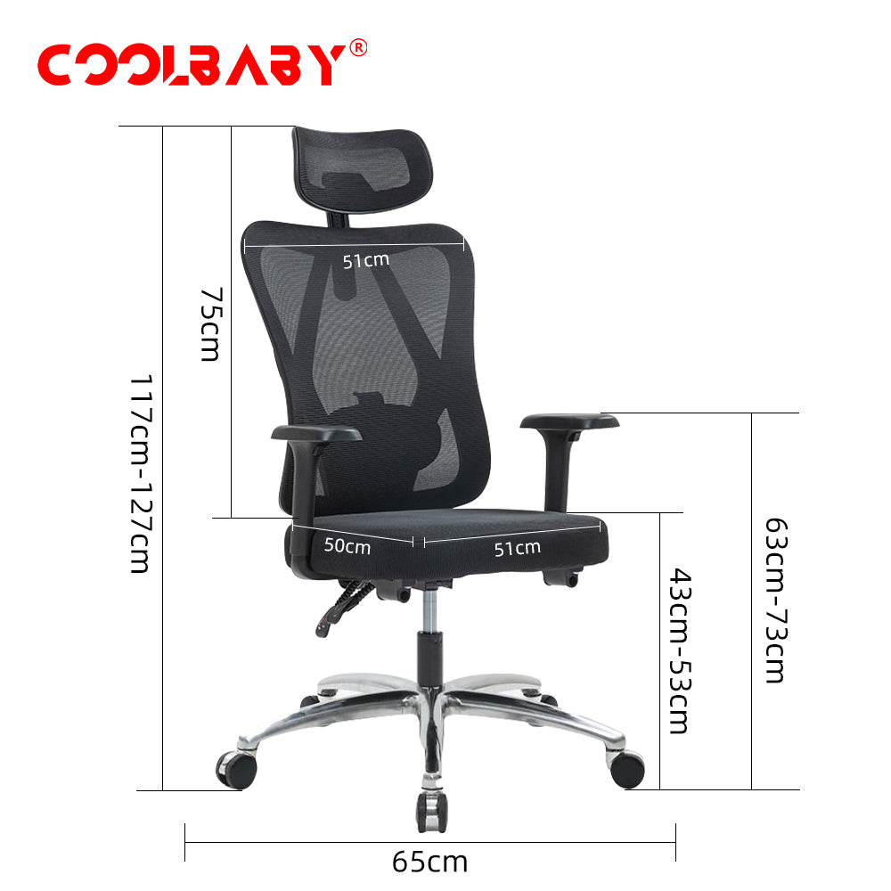 Ergonomic Office Chair – High Back Desk Chair with Adjustable Lumbar Support, 3D Metal Headrest and Armrests – 130° Computer Chair