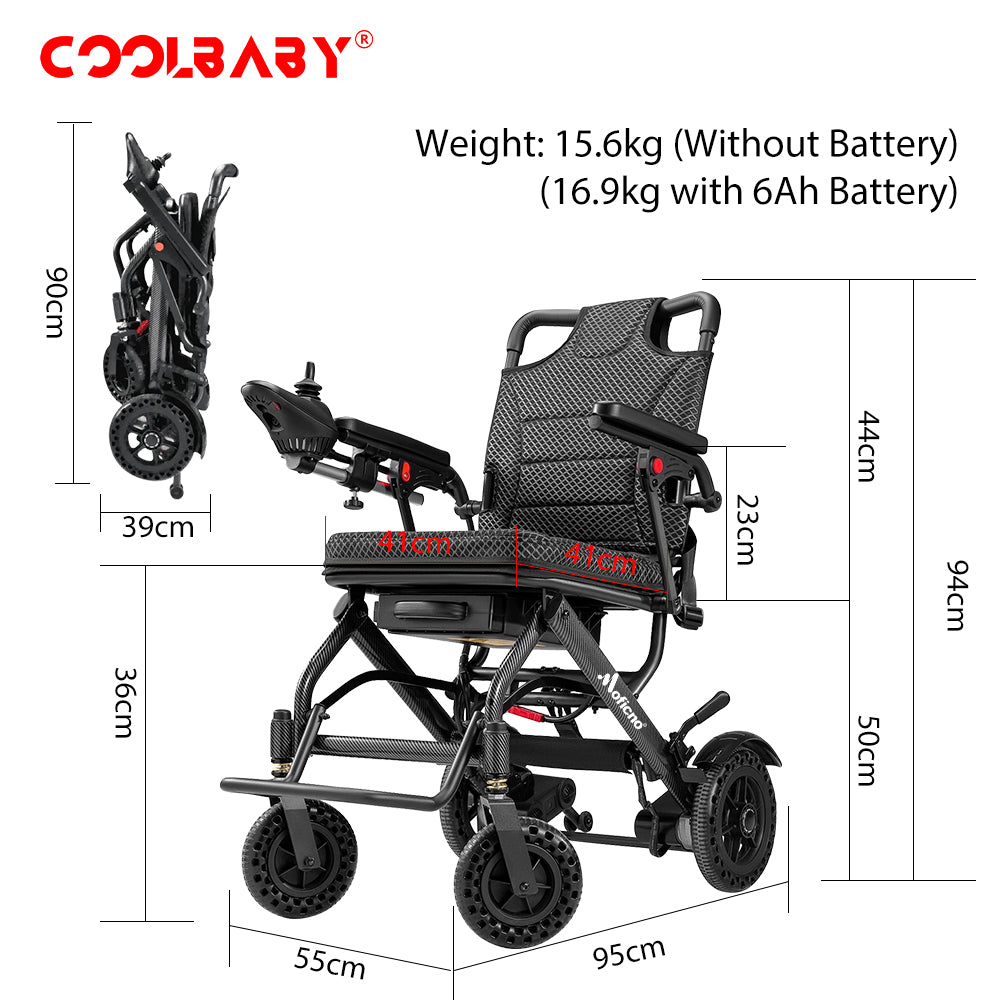 Lightweight Folding Electric Wheelchair, Only 34lbs, Foldable Power Wheelchair for Adults, Dual Motors, Motorized Mobility Scooters for Seniors, Airline Approved