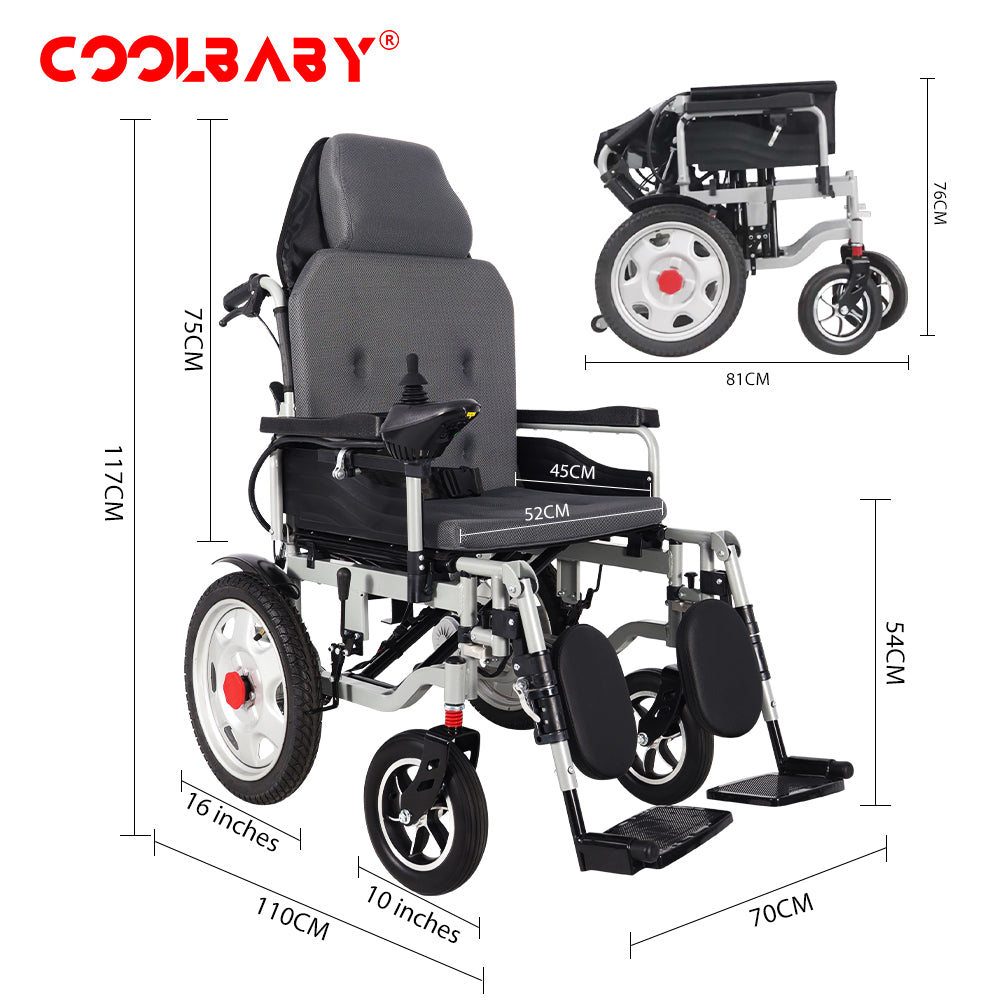 300lbs Electric Wheelchair for Adults, Motorized Full-lying Wheelchair with 20.47" Wide Cushion, 15 Miles Long Travel Range