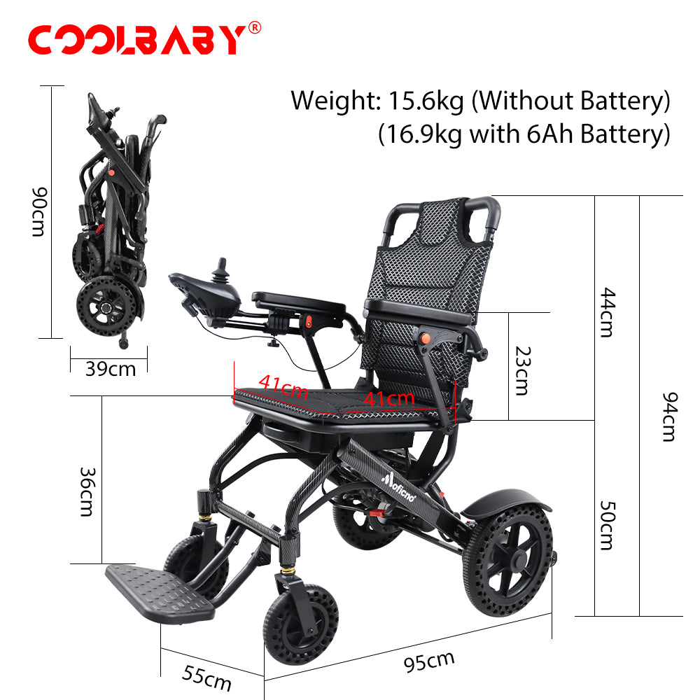 Lightweight Folding Electric Wheelchair, Only 34lbs, Foldable Power Wheelchair for Adults, Dual Motors, Motorized Mobility Scooters for Seniors, Airline Approved