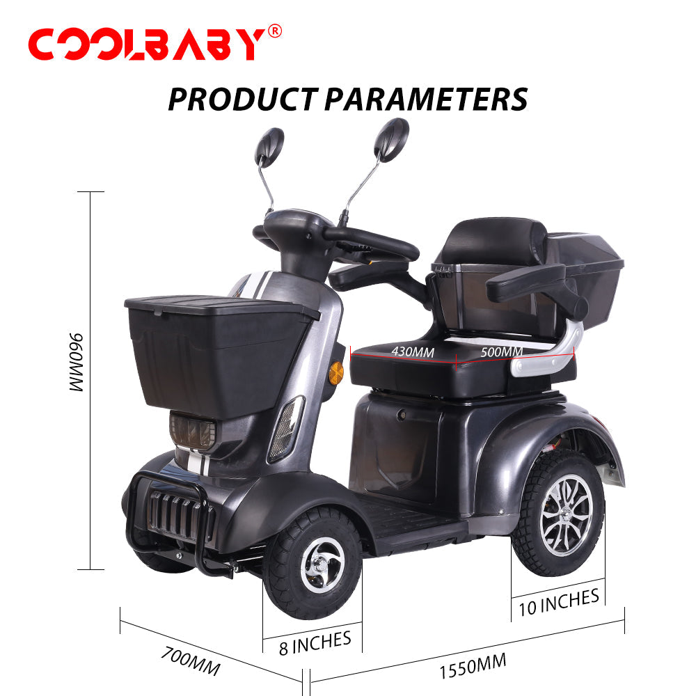 4-Wheel Electric Powered Mobility Scooter Wheelchair for Adults & Seniors - Pre-Assembled, 418lbs Capacity, 34~37 Miles Range, Up to 10.56~15.53MPH