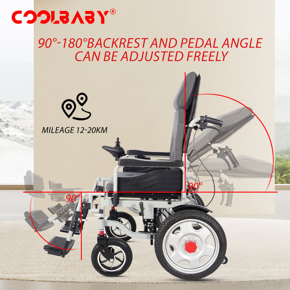 300lbs Electric Wheelchair for Adults, Motorized Full-lying Wheelchair with 20.47" Wide Cushion, 15 Miles Long Travel Range