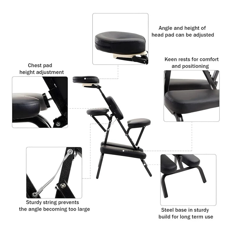 Professional Portable Manual Massage Tattoo Folding Chair – Black