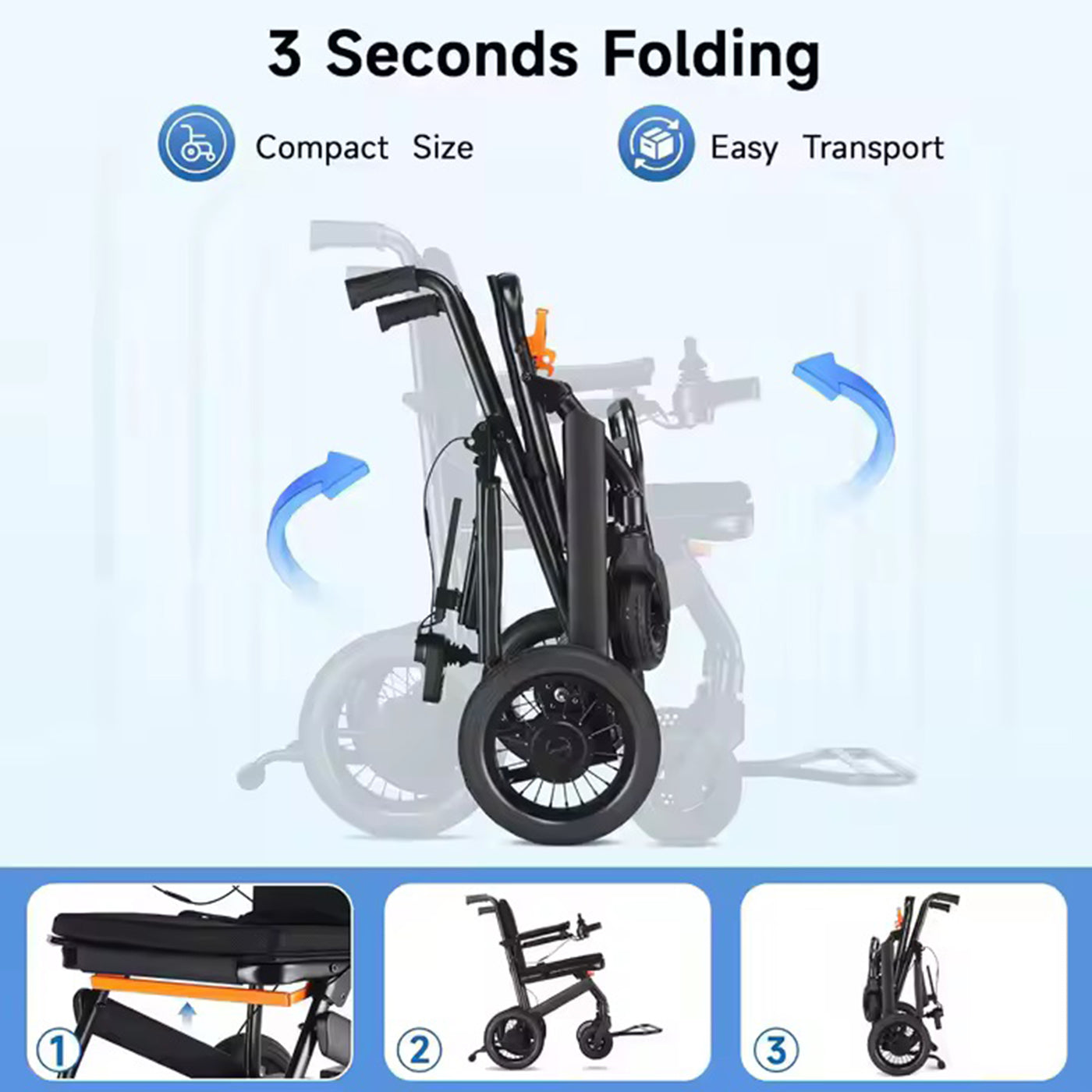 Ultra Light Foldable Lightweight Lithium Battery Fully Auto Folding Luxury Carbon Fiber Electric Wheel-chair Brushless Motor Compact Travel Electric Wheelchair