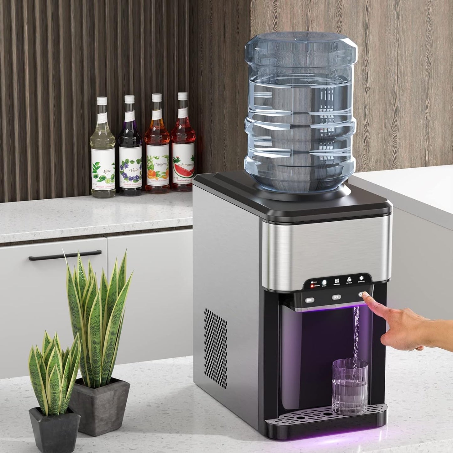 COOLBABY Water Dispenser Countertop, Cold & Hot Countertop Water Dispenser with Ice Maker, 12 Cubes/8Mins,Stainless Steel Construction - COOLBABY