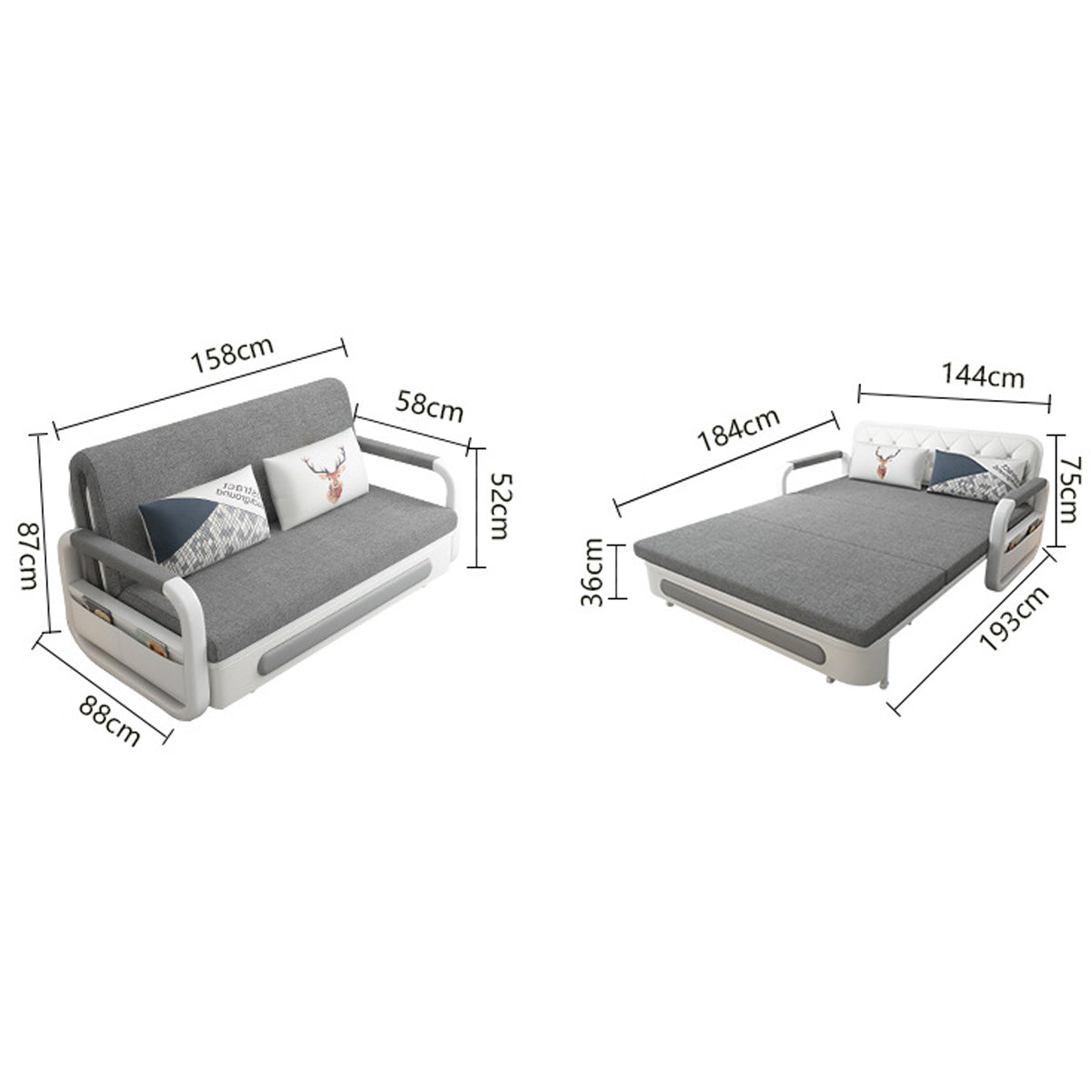Apartment Furniture Foldable Sofa Bed Storage Modern Folding Adjustable Sofa Bed For Living & Bed Room (Tricolor, Width158cm)