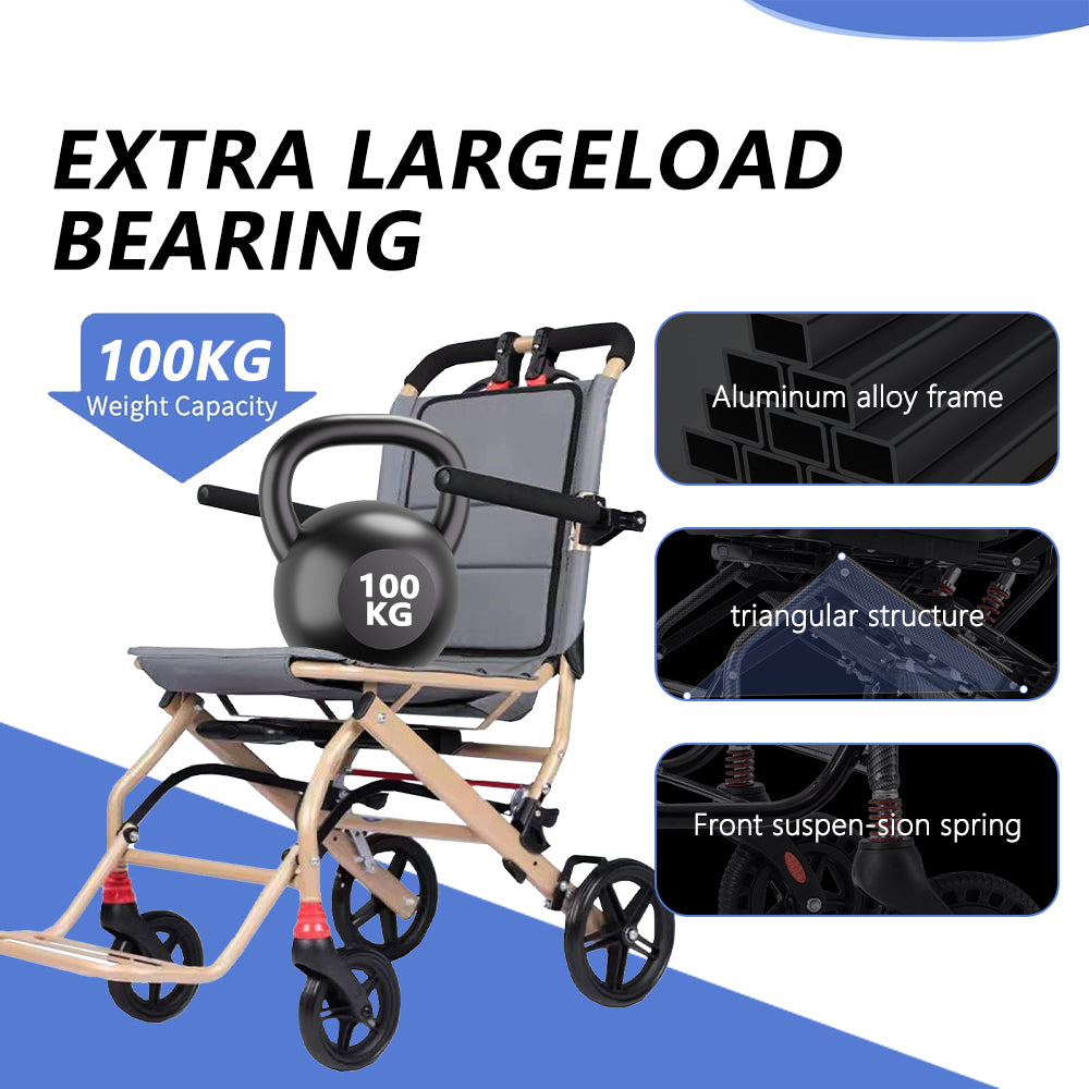 Manual Wheelchair, Lightweight Foldable Transport Wheelchair with Telescopic Handle