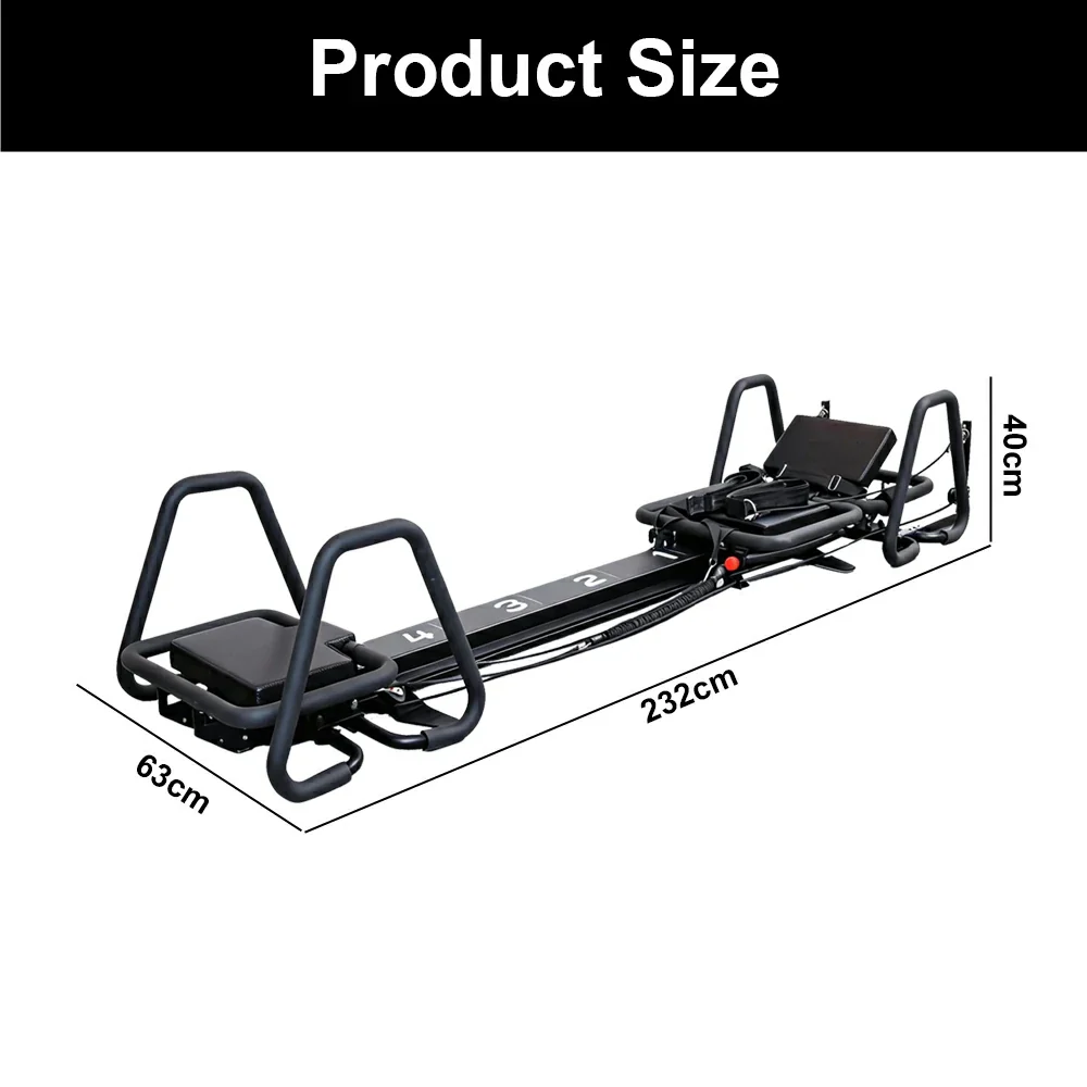Black Aluminum Pilates Reformer Machine for Fitness Clubs Studio Use and Home Training