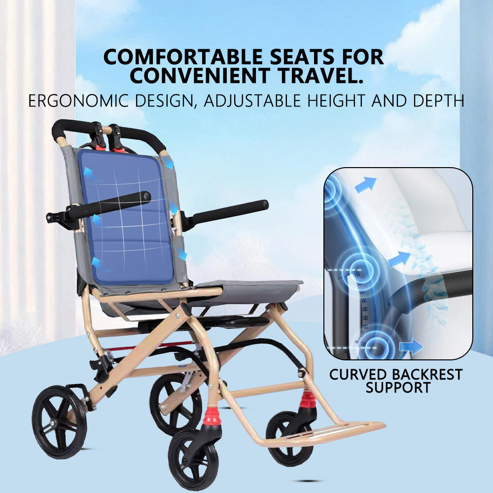 Manual Wheelchair, Lightweight Foldable Transport Wheelchair with Telescopic Handle