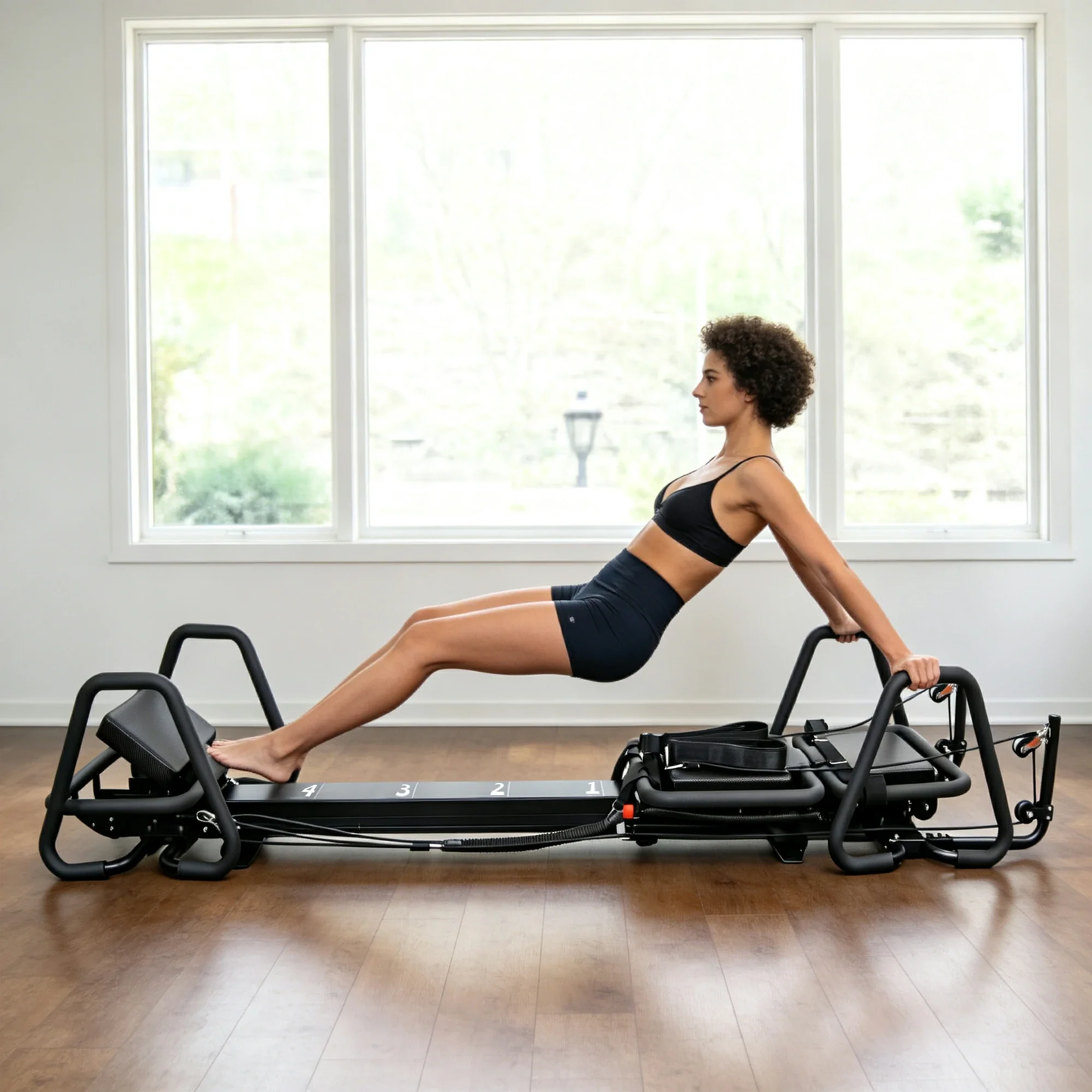 Black Aluminum Pilates Reformer Machine for Fitness Clubs Studio Use and Home Training