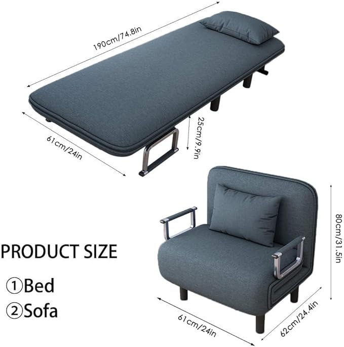 4-in-1 Convertible Sleeper Chair Bed with Adjustable Backrest, Armrests, Pillow, and Removable Lounger - Lake Blue, Indoor/Outdoor Use