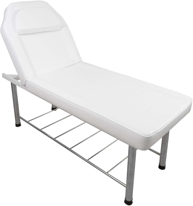 Stationary Massage Bed, Lash Spa Bed, Heavy Duty Massage Table with Memory Foam Layer Salon Bed - White