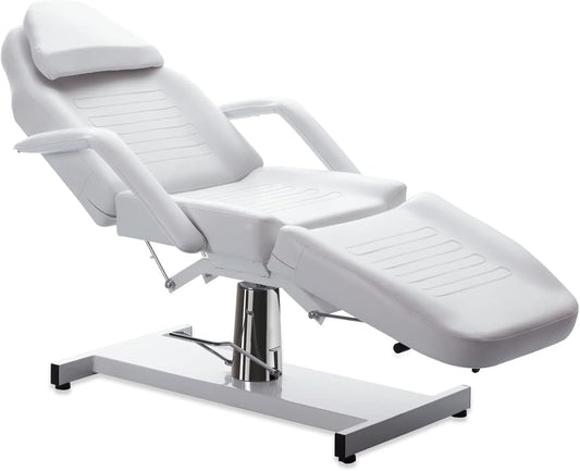 Massage Facial Bed, Adjustable Chair with Hydraulic Pump, 360° Swivel - White