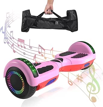 Coolbaby 6.5 Inch Pink Smart Electric Hoverboard with Bluetooth, LED Wheels, and Lithium Battery