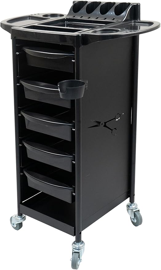 Shelves Trolley Cart with Tray on the Lower Top Layer for Salon & Spa - Black