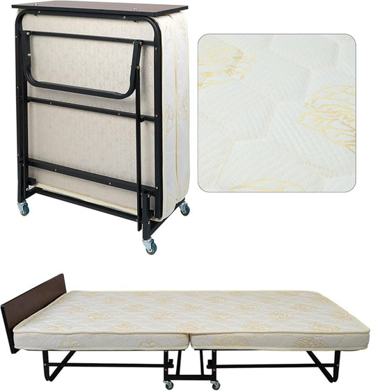 Folding Bed with Memory Foam Mattress - Portable Rollaway Bed with Metal Frame, Guest Bed And Camping Bed