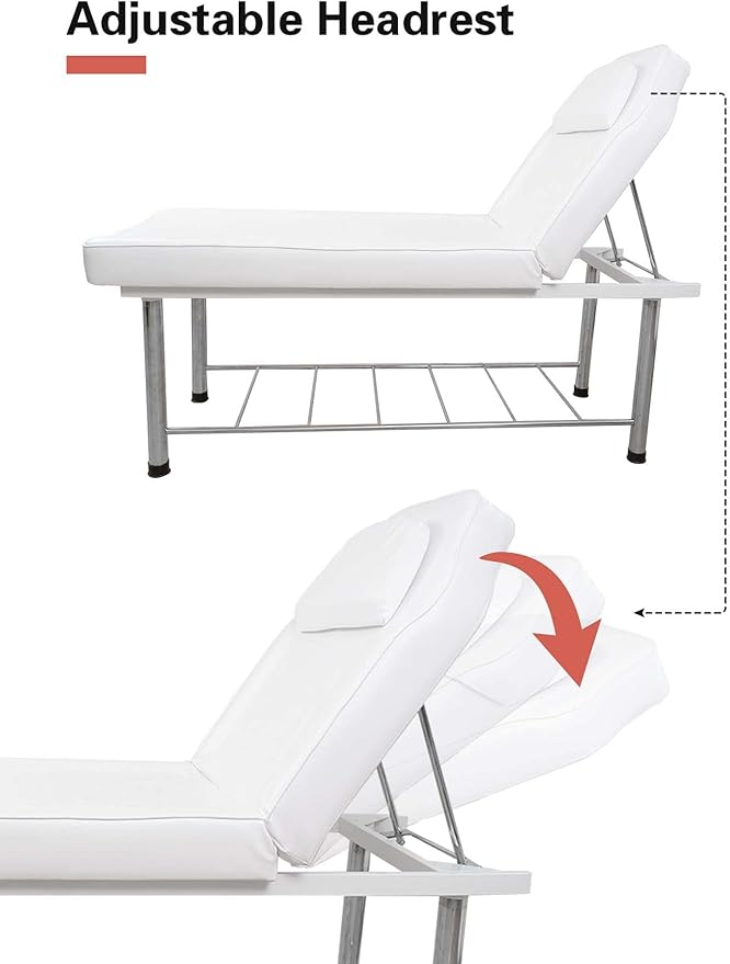 Stationary Massage Bed, Lash Spa Bed, Heavy Duty Massage Table with Memory Foam Layer Salon Bed - White