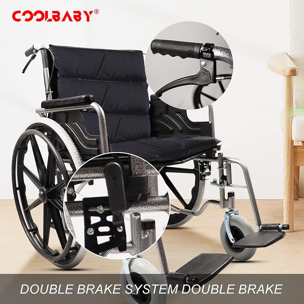 COOLBABY Obesity Wheelchair Enlarged/Widened/Thickened Steel Pipe Manual Wheelchair