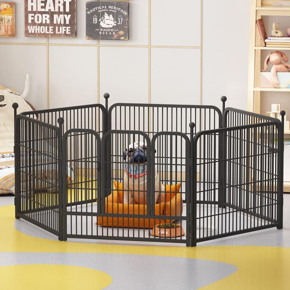 Dog Playpen Foldable 6 Panels Dog Pen 24" Height Pet Enclosure Dog Fence Outdoor with Lockable Door for Medium/Small Dogs,Puppy Playpen,RV,Camping Pet Fence,Black