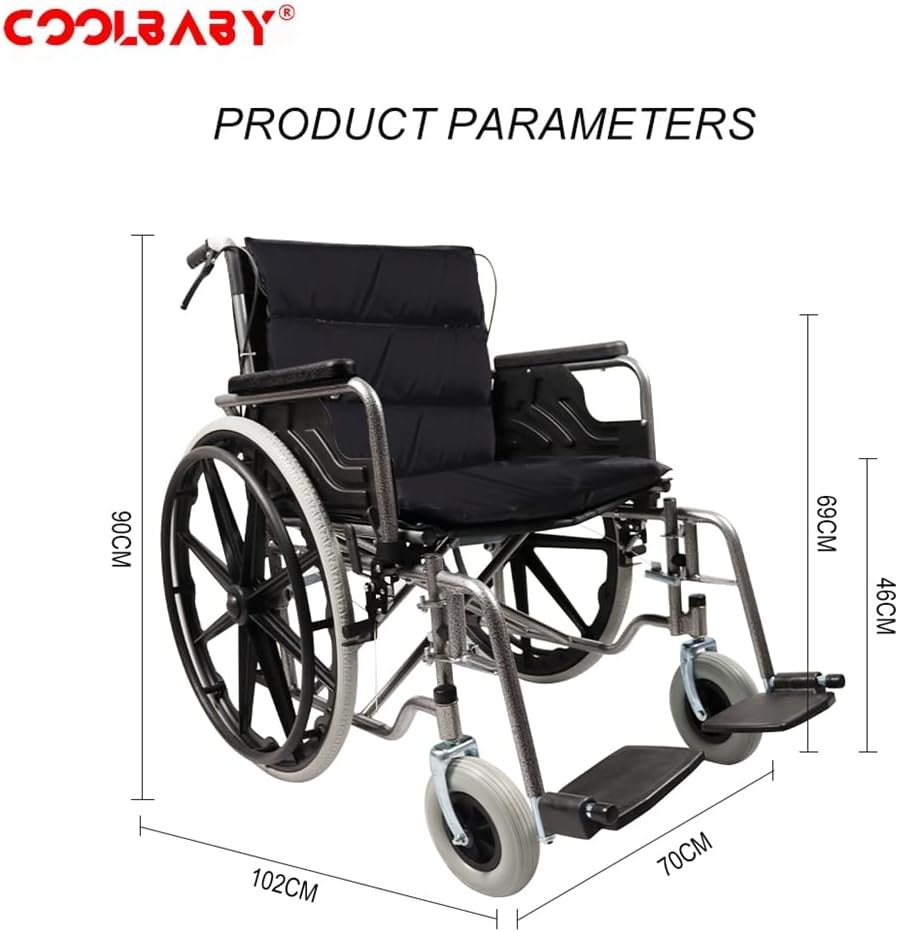 COOLBABY Obesity Wheelchair Enlarged/Widened/Thickened Steel Pipe Manual Wheelchair