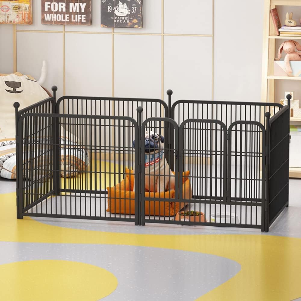 Dog Playpen Foldable 6 Panels Dog Pen 24" Height Pet Enclosure Dog Fence Outdoor with Lockable Door for Medium/Small Dogs,Puppy Playpen,RV,Camping Pet Fence,Black