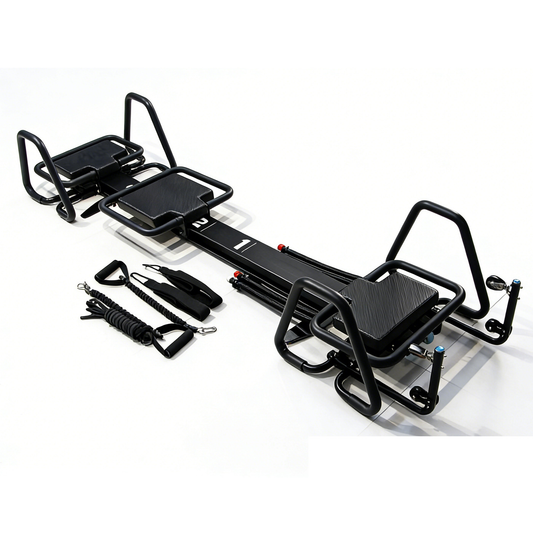 Black Aluminum Pilates Reformer Machine for Fitness Clubs Studio Use and Home Training