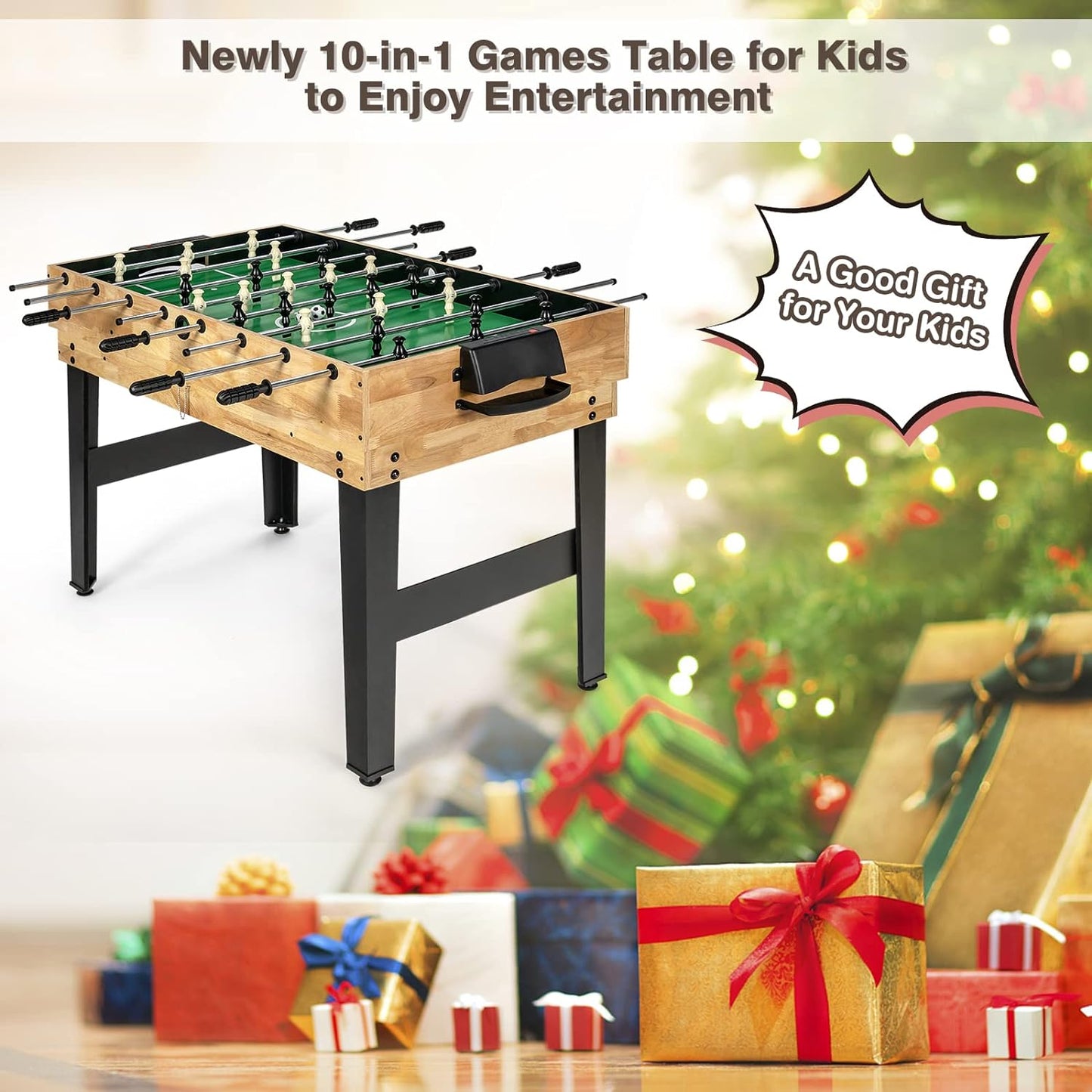 Table Foosball - Soccer, 10-in-1 Multi Game Table Set with Hockey, Foosball, Pool, and More for Family Fun - COOLBABY