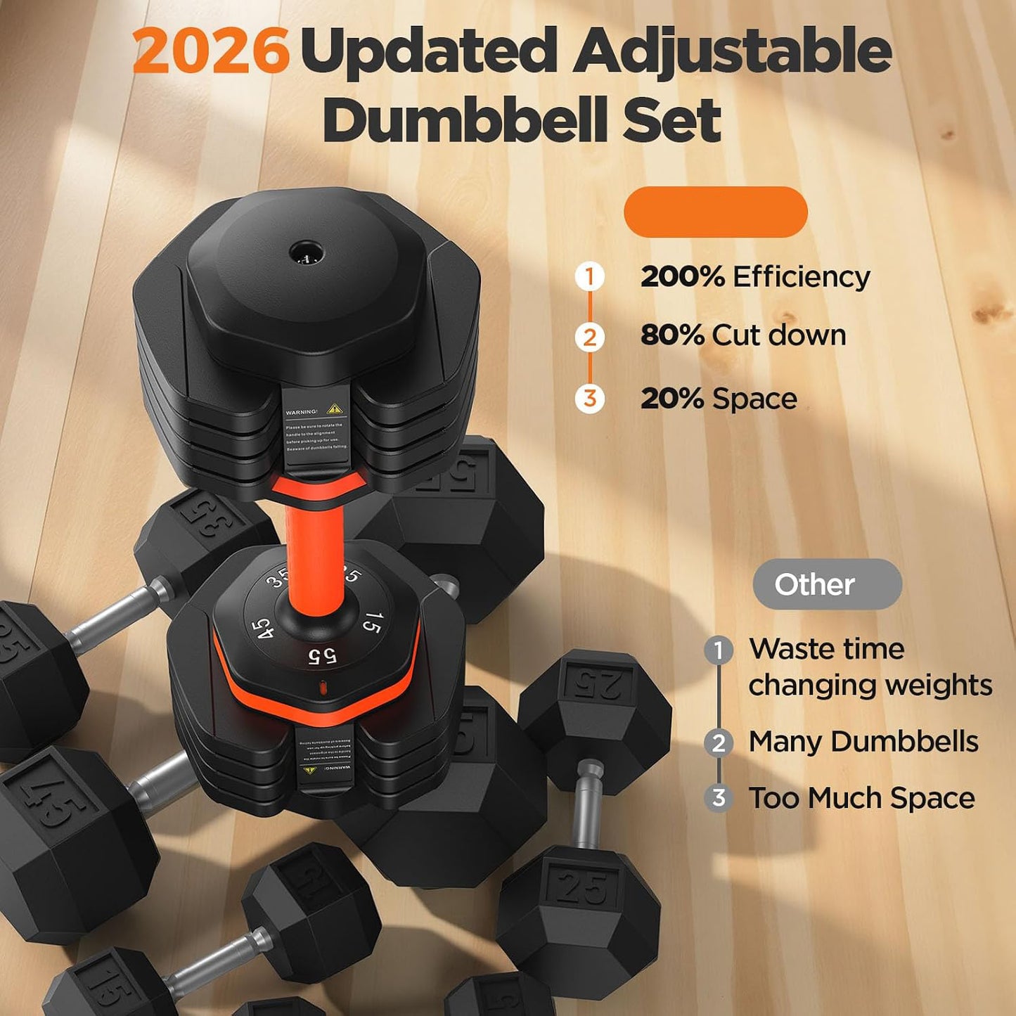 1 Pair 55LBS Weights Dumbbell Set with Storage Box, Adjustable Dumbbell Set of 2 - Black