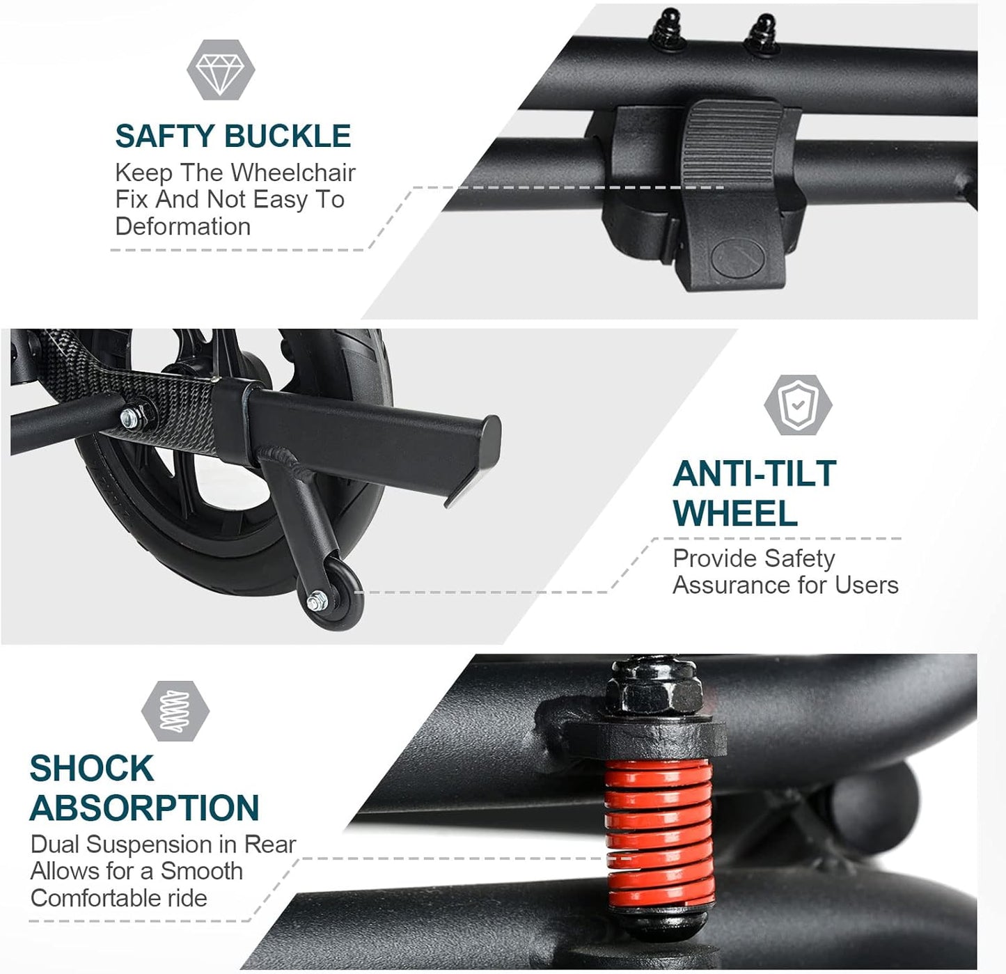 Reclining Folding Wheelchair for Seniors Freestanding Sun Lounger Folding Transport Wheelchair for Recliner Chair Adults