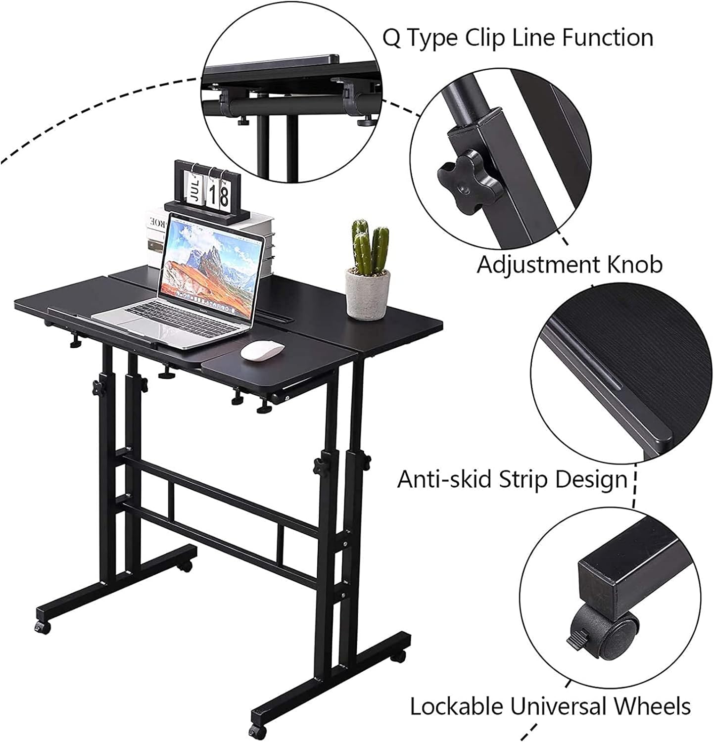 COOLBABY PBJB01ZZ Fitness Adjustable Height Treadmill Desk - Walk/Stand While You Work, Mobile Laptop Sit-Stand Desk Tiltable Top Desk - COOLBABY