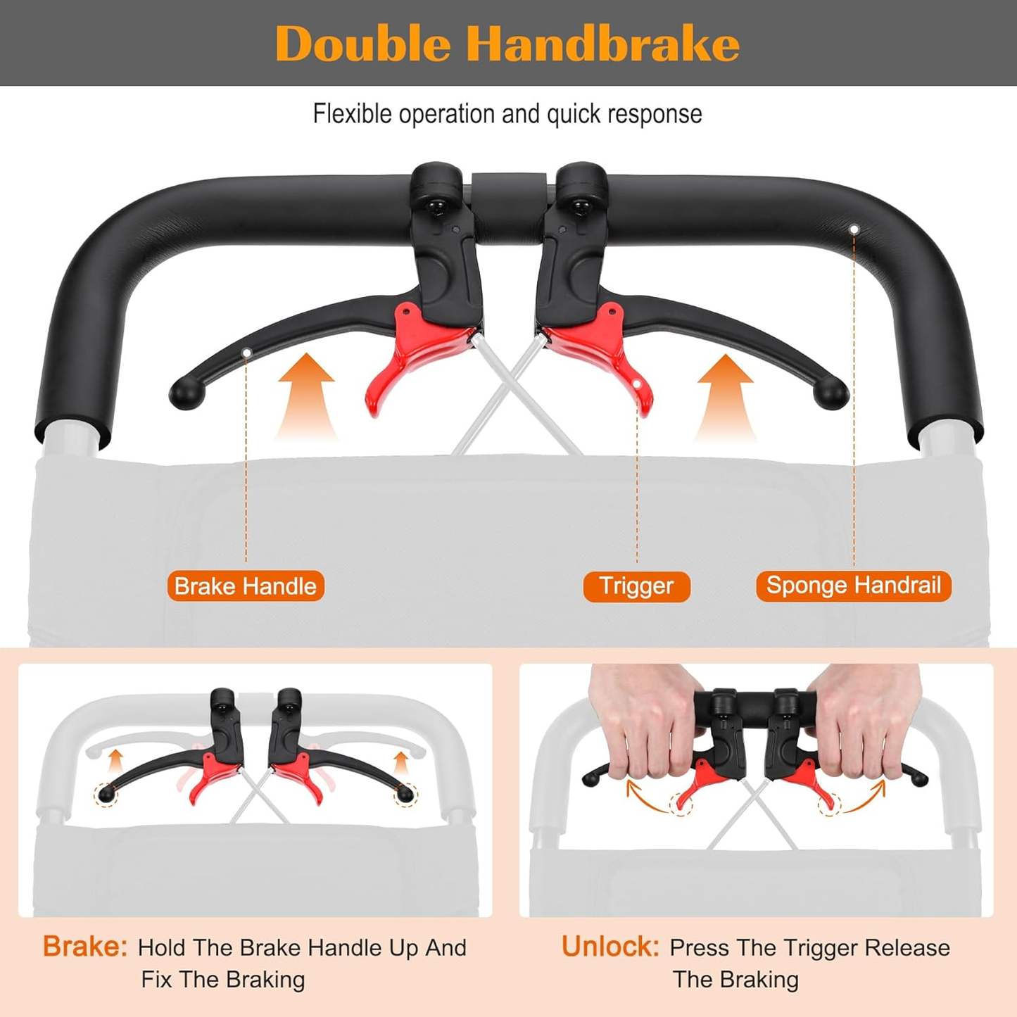 Manual Wheelchair, Lightweight Foldable Transport Wheelchair with Telescopic Handle
