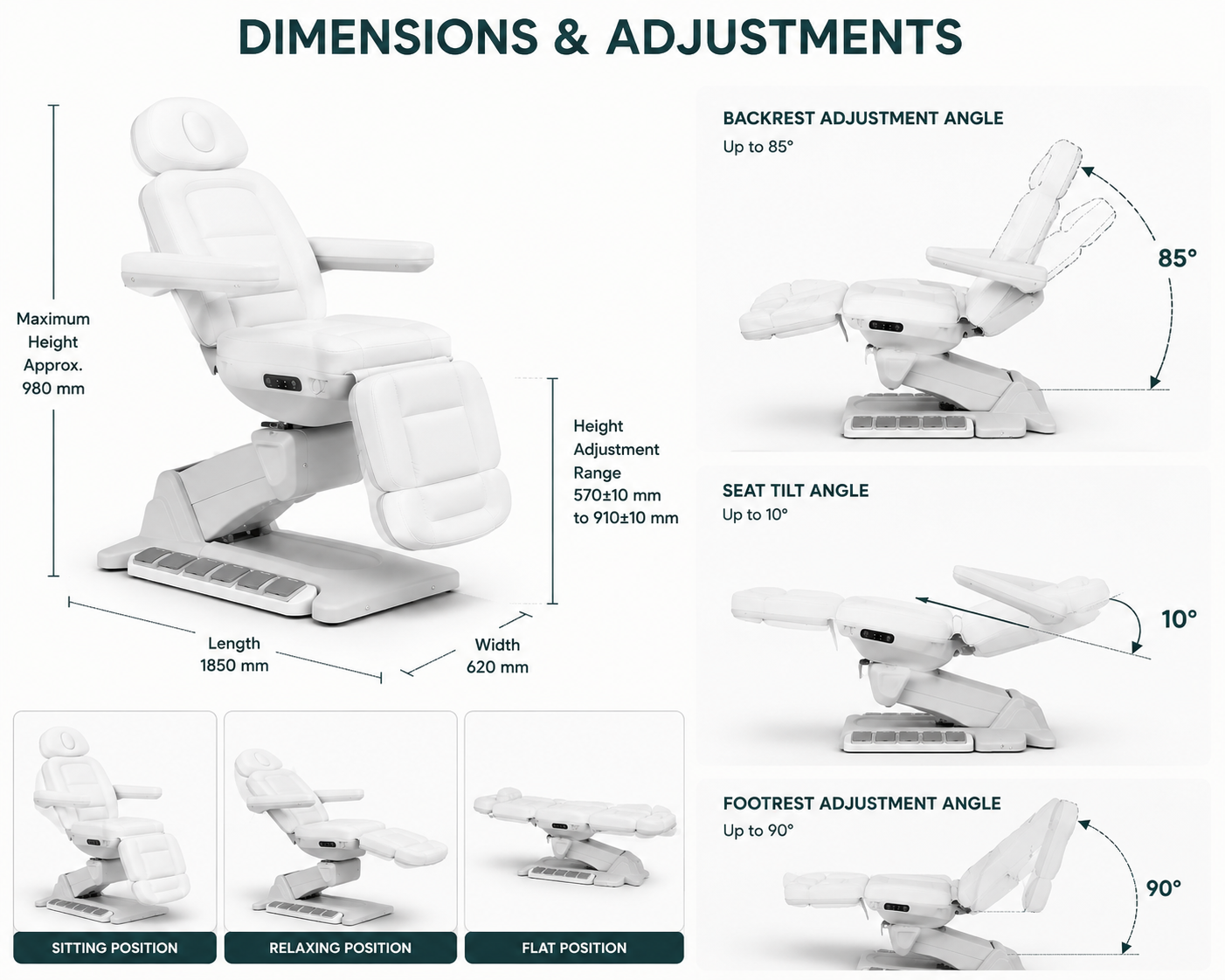 All-Electric Medical Spa Exam Chair – Adjustable Aesthetic Treatment Chair with Remote